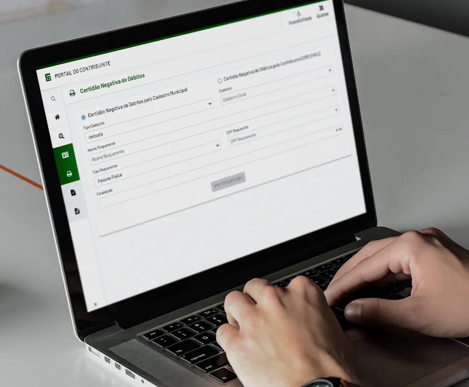 Contribuinte emitindo certidão negativa de débitos no portal on-line